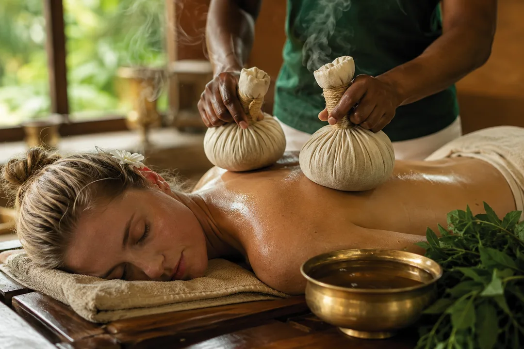 Herbal stamp massage (Kizhi/Podi) in Ayurvedic Panchakarma