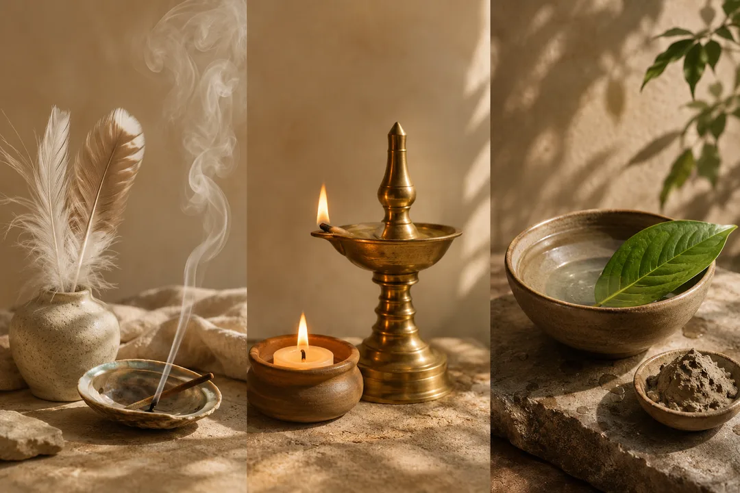 The three doshas of Ayurveda—vata, pitta, and kapha—as the primal elements of air, fire, and water